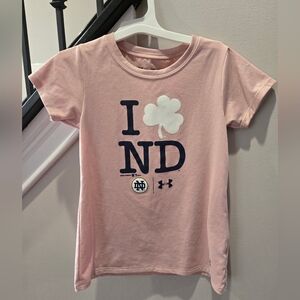 Under Armour Kids Light Pink Graphic Tee - Notre Dame, Girls Shirt XS